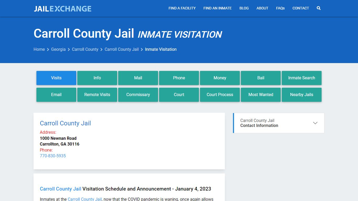 Inmate Visitation - Carroll County Jail, GA - Jail Exchange