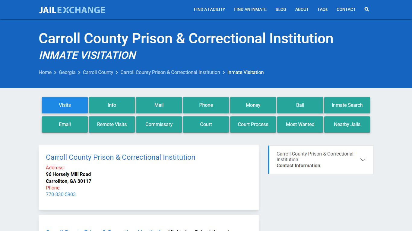 Carroll County Prison & Correctional Institution Inmate Visitation